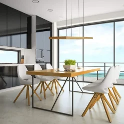 NETTLIFE Suspension salle à manger bois 38W dimmable avec télécommande 100CM suspension LED