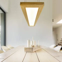 NETTLIFE Suspension salle à manger bois 38W dimmable avec télécommande 100CM suspension LED