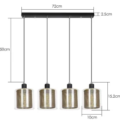 NETTLIFE Suspension salon doré lampe suspendue vintage 3 ampoules E14 verre industriel HAUTEUR RÉGLABLE