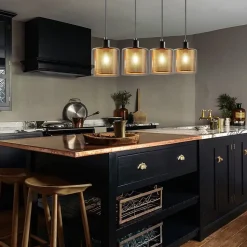 NETTLIFE Suspension salon doré lampe suspendue vintage 3 ampoules E14 verre industriel HAUTEUR RÉGLABLE