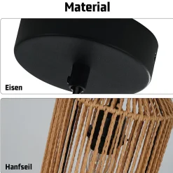 NETTLIFE Suspension table à manger vintage 1 ampoule corde de chanvre lanterne design E27 lampe de salle à manger