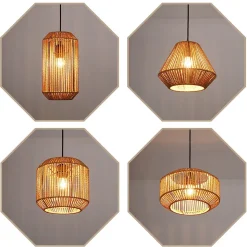 NETTLIFE Suspension table à manger vintage 1 ampoule corde de chanvre lanterne design E27 lampe de salle à manger