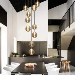 NETTLIFE Suspension table de salle à manger Suspension réglable en hauteur Lustre Suspension à 10 flammes en verre