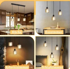 NETTLIFE Suspension table à manger lampe suspendue vintage 3 ampoules suspendues E27 métal noir rétro industriel