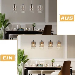 NETTLIFE Suspension Table à manger Moderne Verre Suspension 4 Flammes Suspendue 150CM Réglable en hauteur Cristal E27
