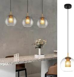 NETTLIFE Suspension table de salle à manger en verre - 1 flamme Vintage E27 Lampe à suspendre noir