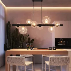 NETTLIFE Suspension table à manger lampe suspendue salon suspendu G9 suspension 8 ampoules verre moderne