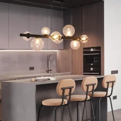 NETTLIFE Suspension table à manger lampe suspendue salon suspendu G9 suspension 8 ampoules verre moderne