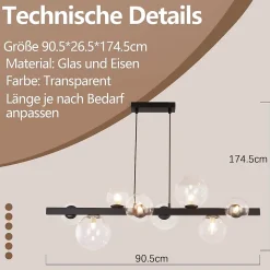 NETTLIFE Suspension table à manger lampe suspendue salon suspendu G9 suspension 8 ampoules verre moderne