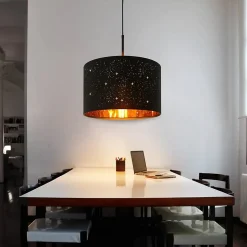 NETTLIFE Suspension Tissu Noir Or Diam.38CM E27 Moderne Ciel Étoilé Tissu Abat-Jour Vintage pour Salle à Manger Salon Chambre