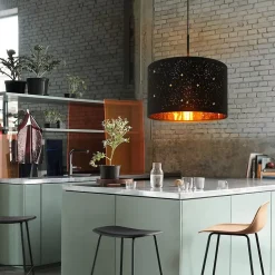 NETTLIFE Suspension Tissu Noir Or Diam.38CM E27 Moderne Ciel Étoilé Tissu Abat-Jour Vintage pour Salle à Manger Salon Chambre