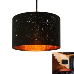 NETTLIFE Suspension Tissu Noir Or Diam.38CM E27 Moderne Ciel Étoilé Tissu Abat-Jour Vintage pour Salle à Manger Salon Chambre