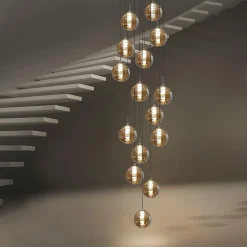 NETTLIFE Suspension Verre Ambre Moderne Diam.41cm G9 Escalier Hauteur Réglable Lustre 15 Ampoules Cuisine Couloir Lampe pour Salon