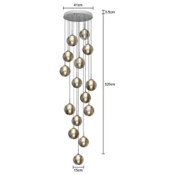 NETTLIFE Suspension Verre Ambre Moderne Diam.41cm G9 Escalier Hauteur Réglable Lustre 15 Ampoules Cuisine Couloir Lampe pour Salon