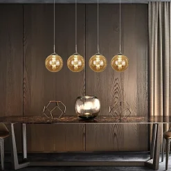 NETTLIFE Suspension verre ambre Diam.70cm G9 réglable en hauteur lampe de table à manger à 4