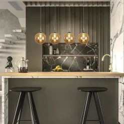 NETTLIFE Suspension verre ambre Diam.70cm G9 réglable en hauteur lampe de table à manger à 4