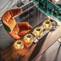 NETTLIFE Suspension verre ambre Diam.70cm G9 réglable en hauteur lampe de table à manger à 4