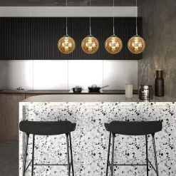 NETTLIFE Suspension verre ambre Diam.70cm G9 réglable en hauteur lampe de table à manger à 4