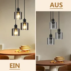 NETTLIFE Suspension Verre Noir Diam.26cm E27 Salon 3 Ampoules Lampe de Salle à Manger Vintage Lampe Réglable en Hauteur