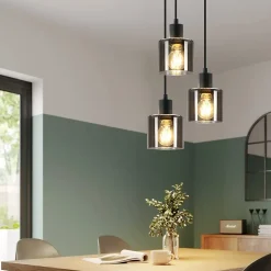 NETTLIFE Suspension Verre Noir Diam.26cm E27 Salon 3 Ampoules Lampe de Salle à Manger Vintage Lampe Réglable en Hauteur