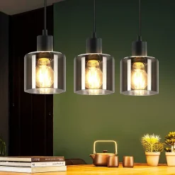 NETTLIFE Suspension Verre Noir Diam.68 cm E27 Vintage 3 Ampoules Lampe de Salle à Manger Lampe à Industrielle Rétro