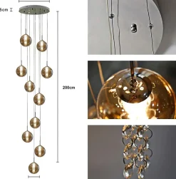 NETTLIFE Suspension verre gris Diam.41 cm G9 lustre 10 lampes en couleur