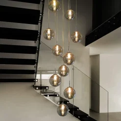 NETTLIFE Suspension verre gris Diam.41 cm G9 lustre 10 lampes en couleur