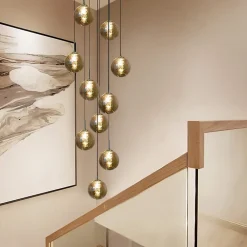 NETTLIFE Suspension verre gris Diam.41 cm G9 lustre 10 lampes en couleur