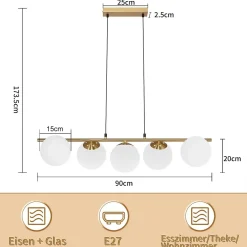 NETTLIFE Suspension verre doré diamètre 90 cm E27 moderne 150 cm hauteur réglable vintage