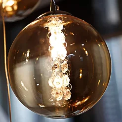 NETTLIFE Suspension verre Diam.31cm G9 ambre table à manger boule réglable en hauteur 6 lampes dans la cuisine