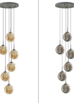 NETTLIFE Suspension verre Diam.31cm G9 ambre table à manger boule réglable en hauteur 6 lampes dans la cuisine