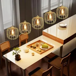 Nettlife Suspension Vintage 5 Lumières, Lustre Salle à Manger en Verre et Métal, Rétro E27 Réglable en Hauteur(sans Ampoules)
