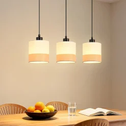 Nettlife Suspension vintage Lampe suspendue en tissu à 3 lumières, réglable en hauteur, rétro E27, blanc (Sans ampoules)