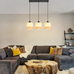 Nettlife Suspension vintage Lampe suspendue en tissu à 3 lumières, réglable en hauteur, rétro E27, blanc (Sans ampoules)