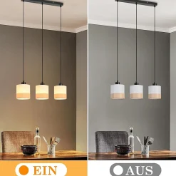 Nettlife Suspension vintage Lampe suspendue en tissu à 3 lumières, réglable en hauteur, rétro E27, blanc (Sans ampoules)