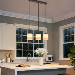 Nettlife Suspension vintage Lampe suspendue en tissu à 3 lumières, réglable en hauteur, rétro E27, blanc (Sans ampoules)