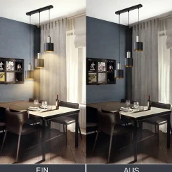 NETTLIFE Suspension Vintage E27 3 Ampoules Noir & Or pour Cuisine