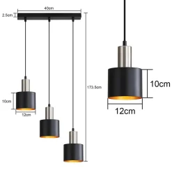 NETTLIFE Suspension Vintage E27 3 Ampoules Noir & Or pour Cuisine