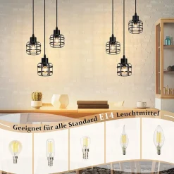 Nettlife Suspension Vintage 3 Lampes - Lustre Métal Noir E14 Rétro - Hauteur Réglable Cuisine Salle à Manger (Sans Ampoule)