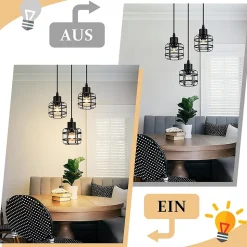 Nettlife Suspension Vintage 3 Lampes - Lustre Métal Noir E14 Rétro - Hauteur Réglable Cuisine Salle à Manger (Sans Ampoule)