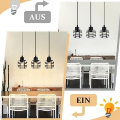 Nettlife Suspension Vintage 3 Lampes - Lustre Métal Noir E14 Rétro - Hauteur Réglable pour Salle à Manger Salon (Sans Ampoule)