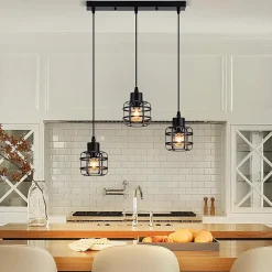 Nettlife Suspension Vintage 3 Lampes - Lustre Métal Noir E14 Rétro - Hauteur Réglable pour Salle à Manger Salon (Sans Ampoule)