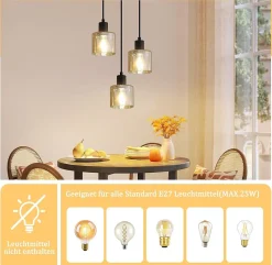 NETTLIFE Suspension Vintage 3 Ampoules E27 Noir Rétro Industriel