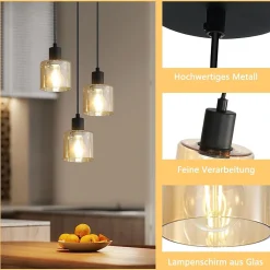 NETTLIFE Suspension Vintage 3 Ampoules E27 Noir Rétro Industriel
