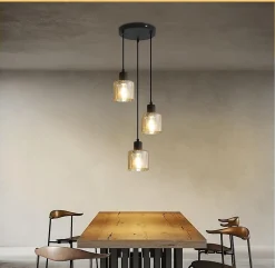 NETTLIFE Suspension Vintage 3 Ampoules E27 Noir Rétro Industriel