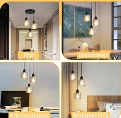 NETTLIFE Suspension Vintage 3 Ampoules E27 Noir Rétro Industriel