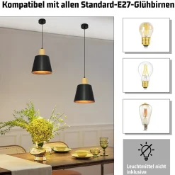 NETTLIFE Suspension Vintage Salle à Manger 2x Lampe Suspendue Noire Lampe Suspendue Industrielle E27 Métal Rétro