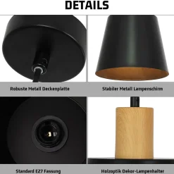 NETTLIFE Suspension Vintage Salle à Manger 2x Lampe Suspendue Noire Lampe Suspendue Industrielle E27 Métal Rétro