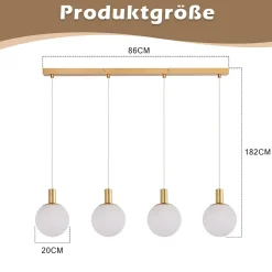 NETTLIFE Suspensions verre E27 Suspension 4 feux suspendue Hauteur réglable Lampe à suspension Moderne