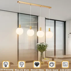 NETTLIFE Suspensions verre E27 Suspension 4 feux suspendue Hauteur réglable Lampe à suspension Moderne